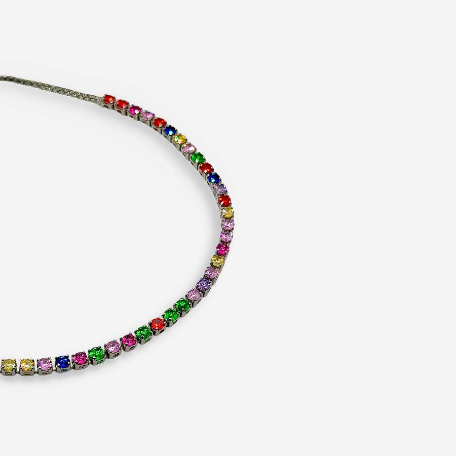 Pulsera plateada ajustable tipo tenis con circonias multicolor