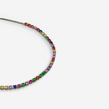 Pulsera plateada ajustable tipo tenis con circonias multicolor