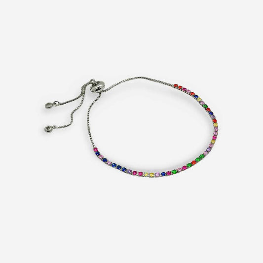 Pulsera de circonias de colores en bronce con baño de rodio