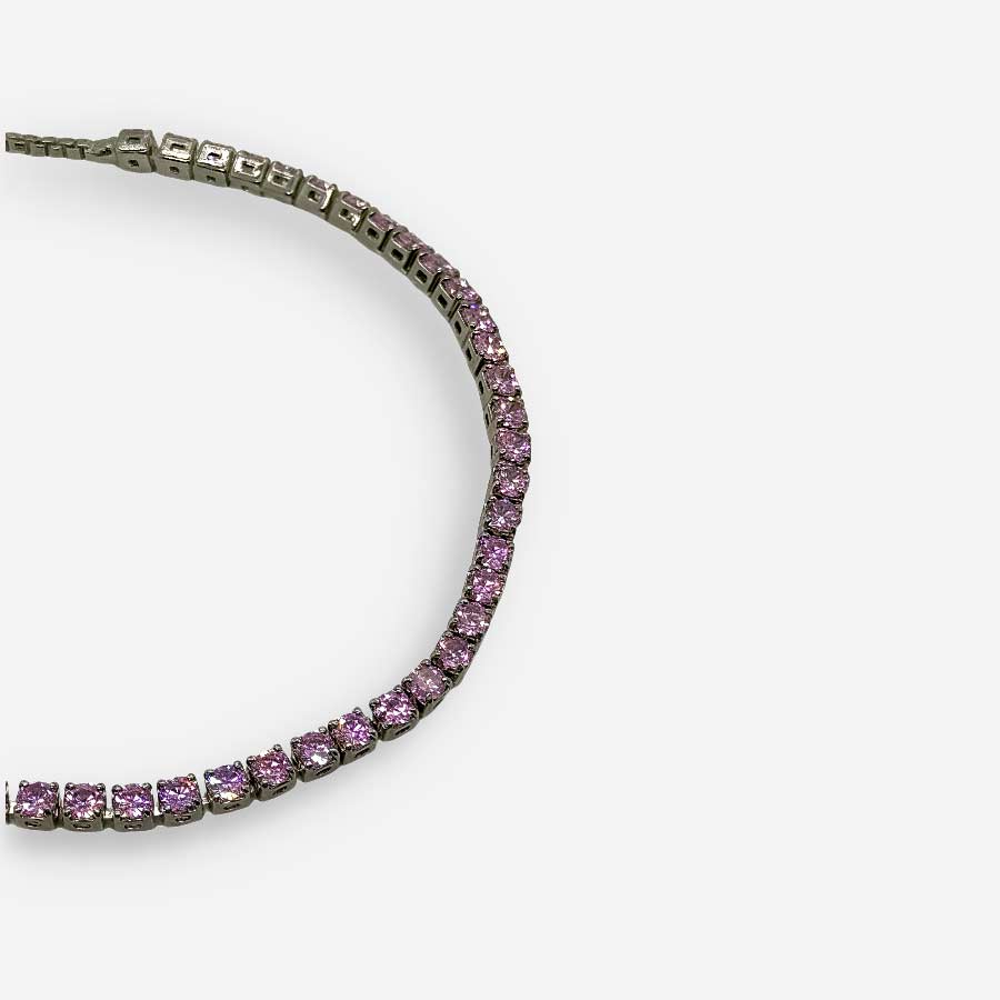 Pulsera de circonias rosadas en bronce con baño de rodio