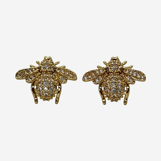 Aretes dorados en forma de abeja con zirconias blanca