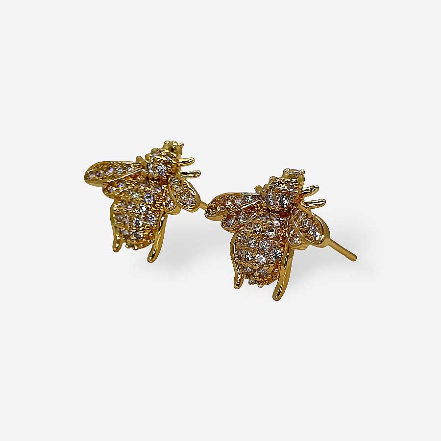 Aretes pequeños brillantes con forma de abeja