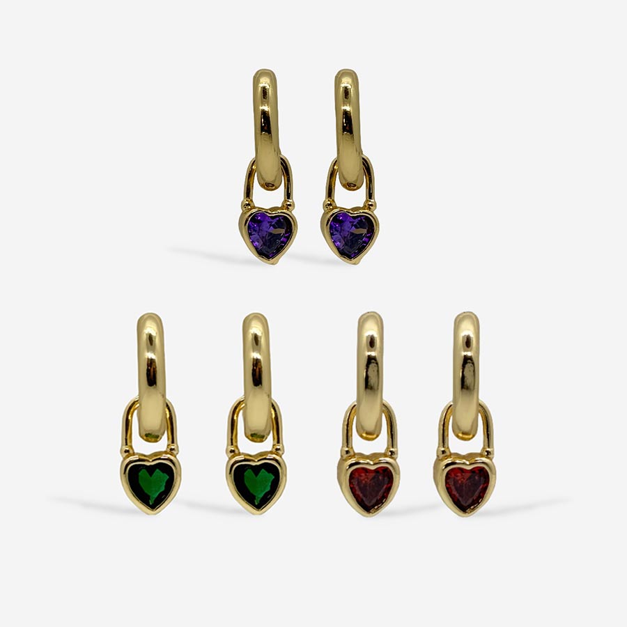 topitos en forma de candongas con corazones en color morado, verde y naranja en fondo blanco