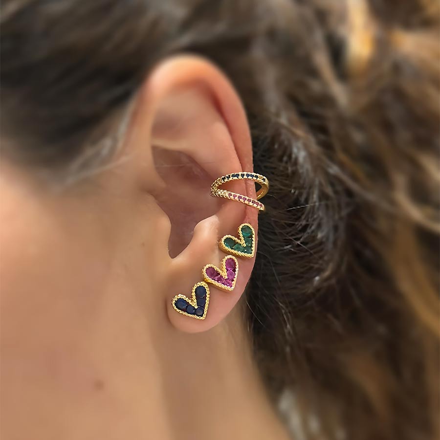 Topitos corazón dorados con incrustaciones de colores