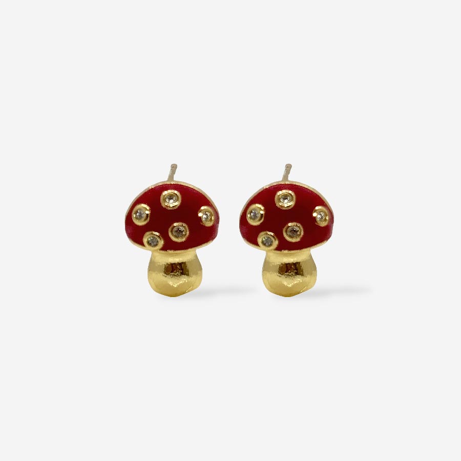 Topitos dorados con diseño de hongo rojo esmaltado