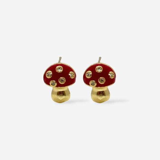 Topitos dorados con diseño de hongo rojo esmaltado