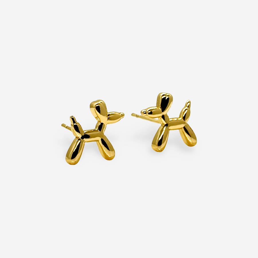 Aretes pequeños de perrito con baño de oro de 18k